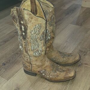 Brown Western Cowboy Boots Women's Size-9 *Wear on one boot shown in picture*.